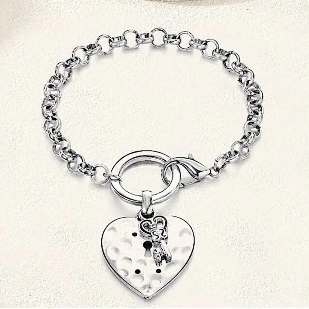 Stainless Steel Heart Bracelet Chain Link Statement Cuban